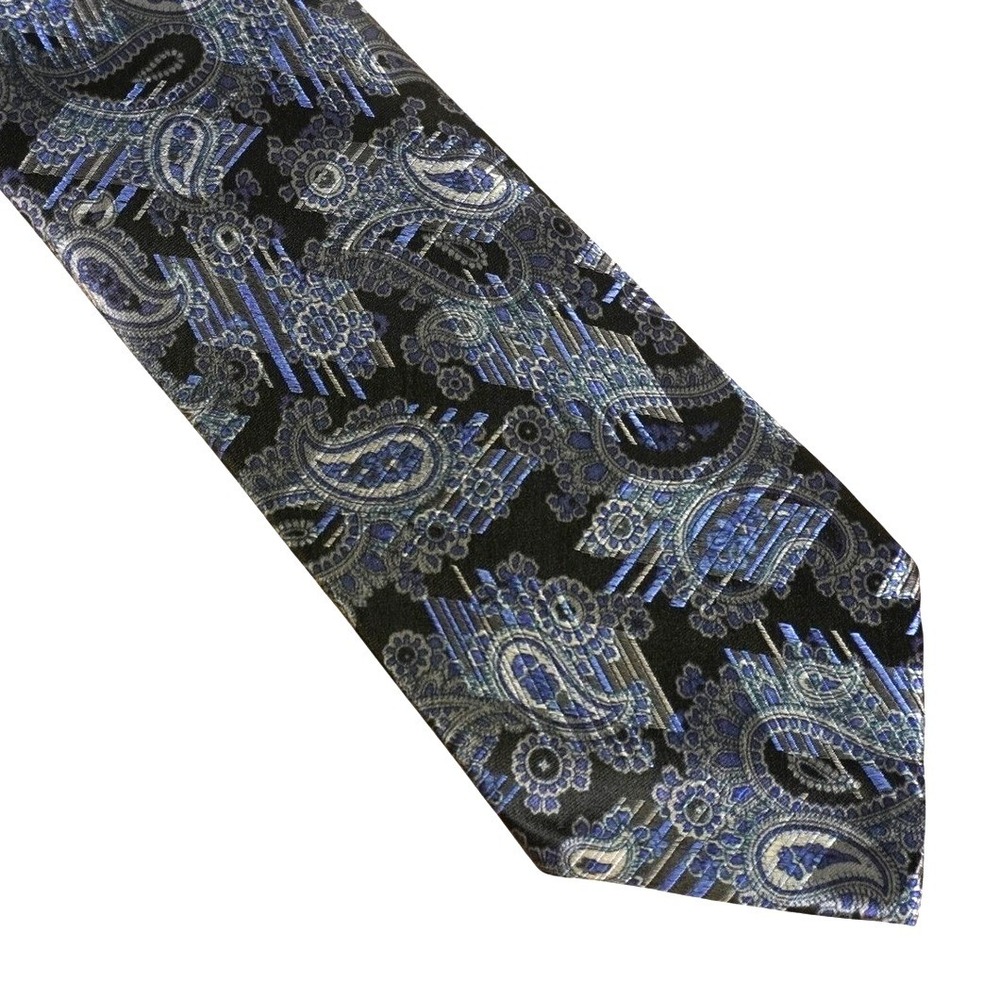 Robert Talbott Seven Fold‎ Paisley Silk Necktie Blue Black Men Formal Luxury Tie